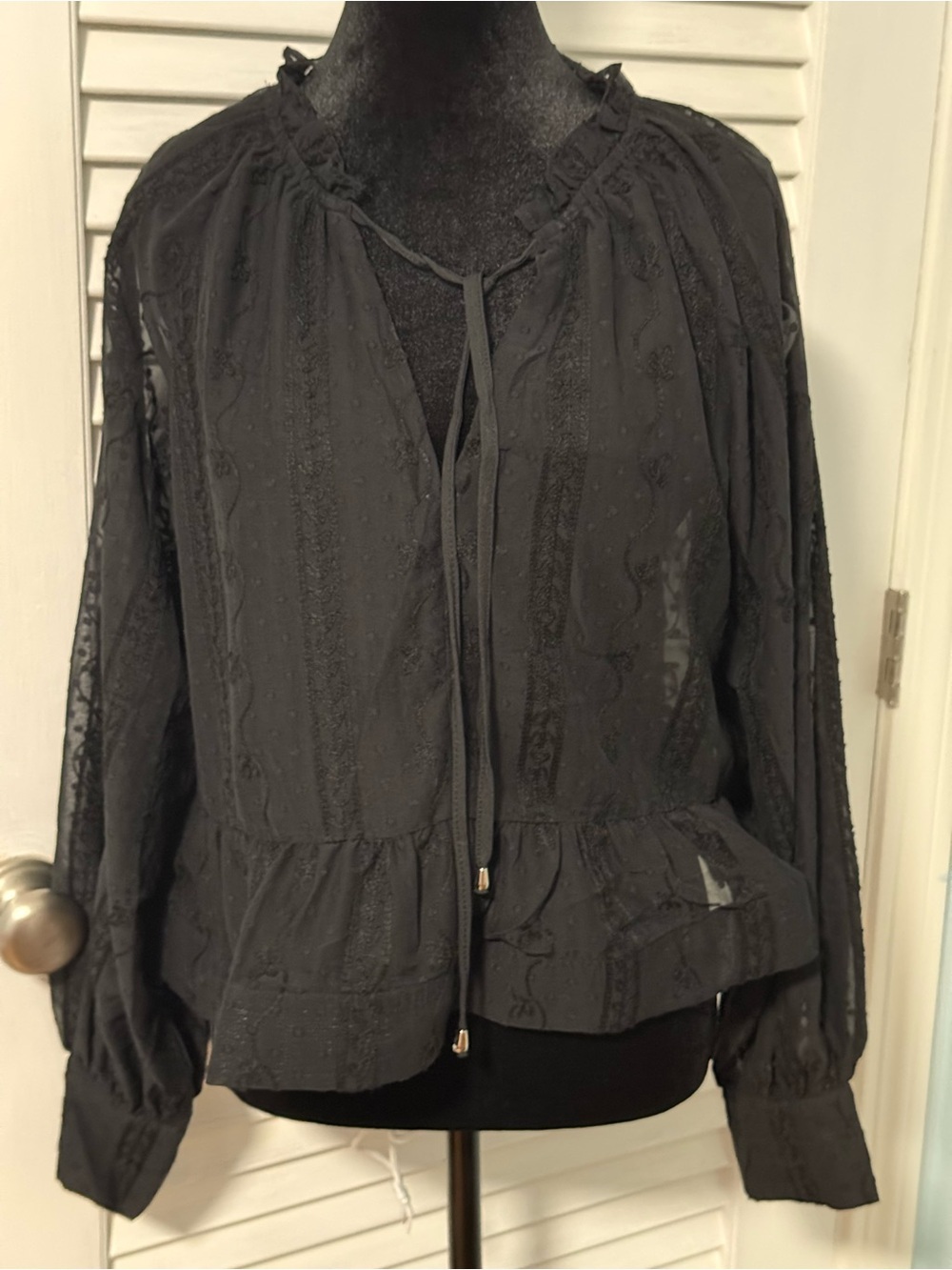 Heyson Black Sheer Long puffed sleeves and cropped Peasant Blouse! Gorgeous